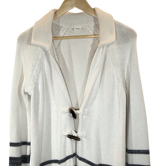Gap Cardigan Sweater Womens Small Toggle Buttons Off White Gray Long Line Comfy - Picture 2 of 11